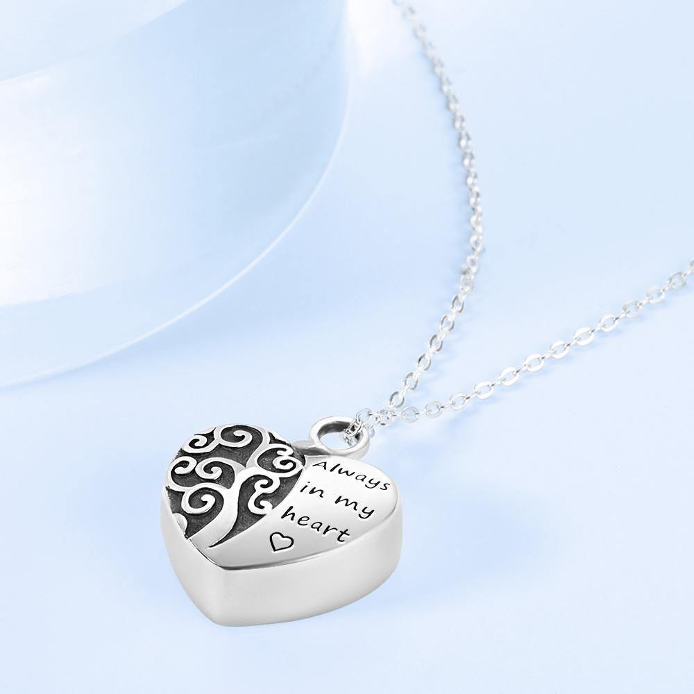 Engraved Urn Necklace Custom Heart Pendant Necklace - Silver - soufeelus