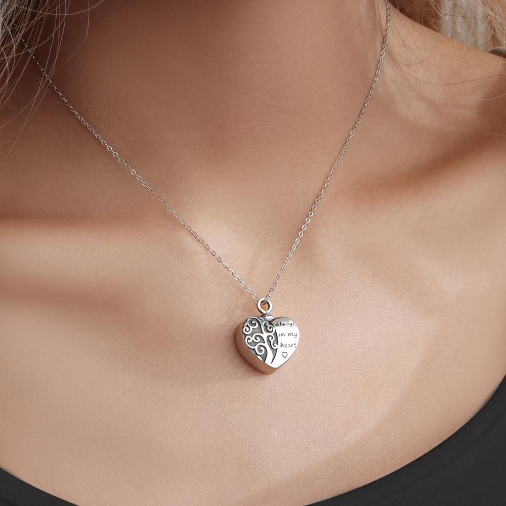 Engraved Urn Necklace Custom Heart Pendant Necklace - Silver - soufeelus