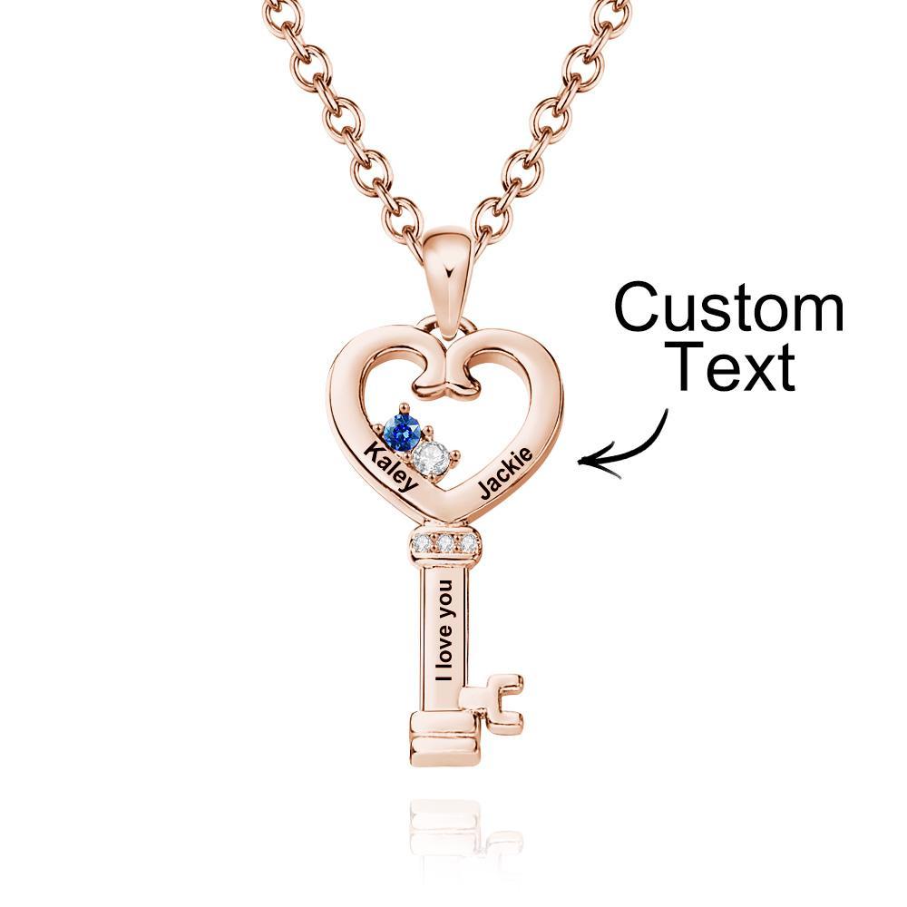 Personalized Key Diamonds Necklace With Text Love Heart Pendant Gift For Her - soufeelus