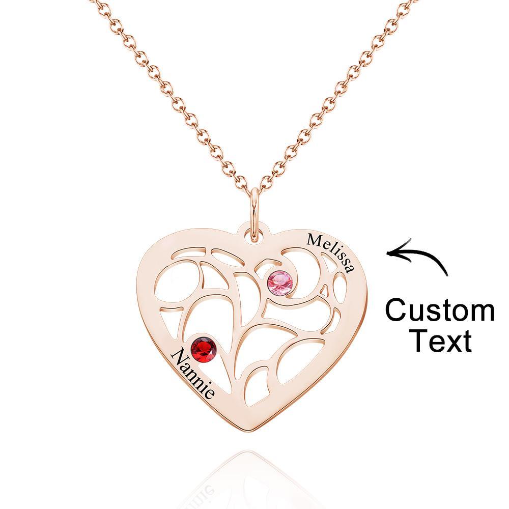 Engraved 1-5 Names Birthstone Family Tree Personalized Heart Shaped Pendant Christmas Day Gifts - soufeelus