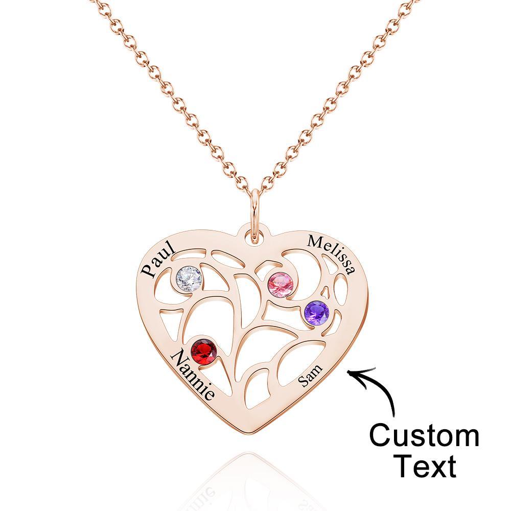 Engraved 1-5 Names Birthstone Family Tree Personalized Heart Shaped Pendant Christmas Day Gifts - soufeelus