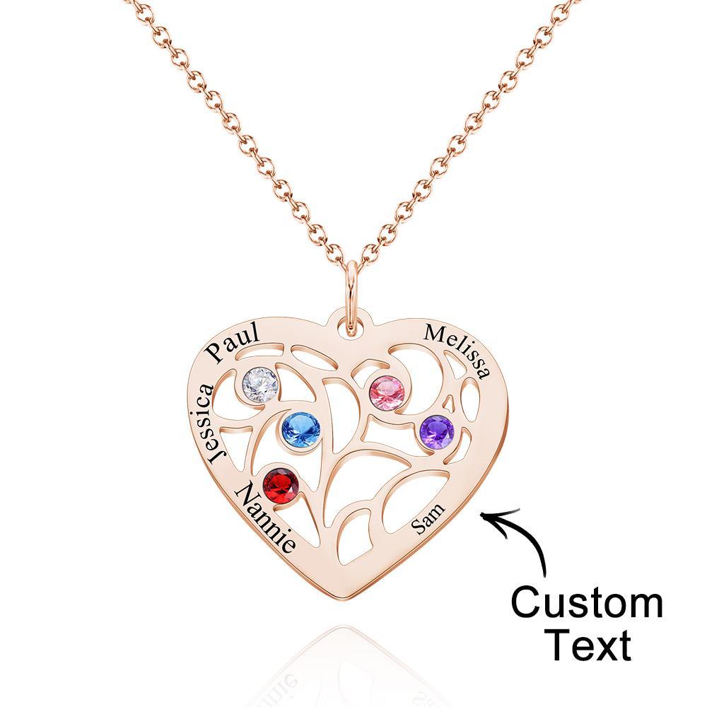 Engraved 1-5 Names Birthstone Family Tree Personalized Heart Shaped Pendant Christmas Day Gifts - soufeelus