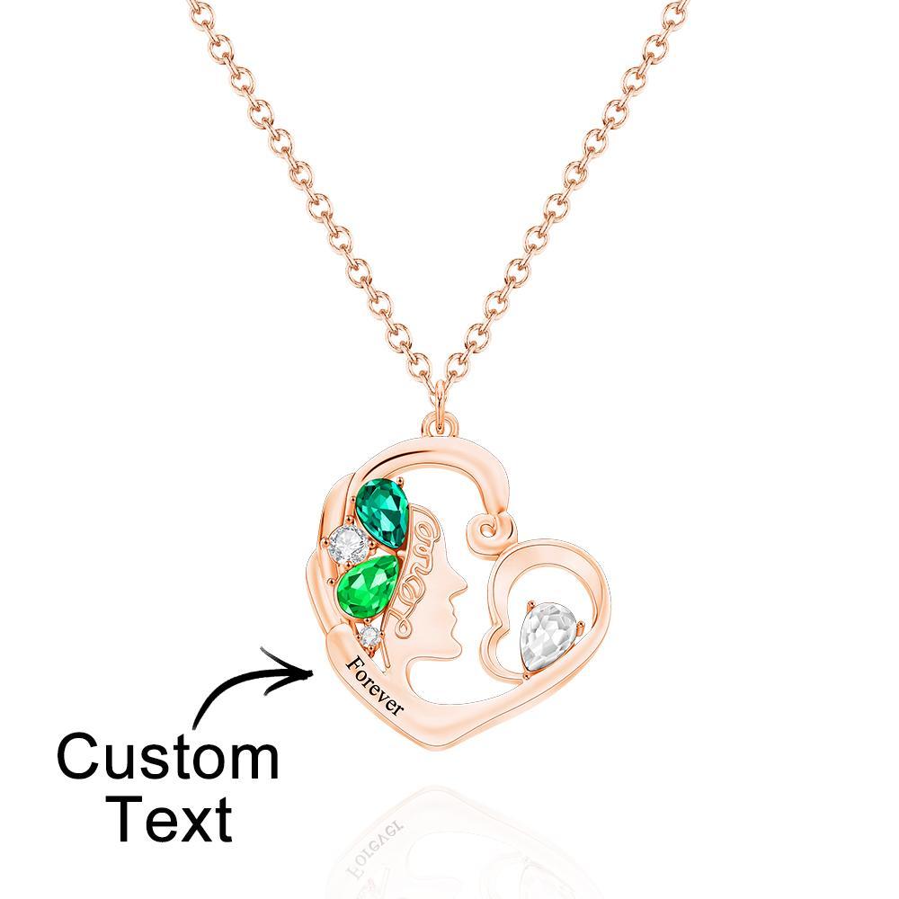 Custom Birthstone Women Necklace Personalized Engraved Heart Charm Gifts - soufeelus