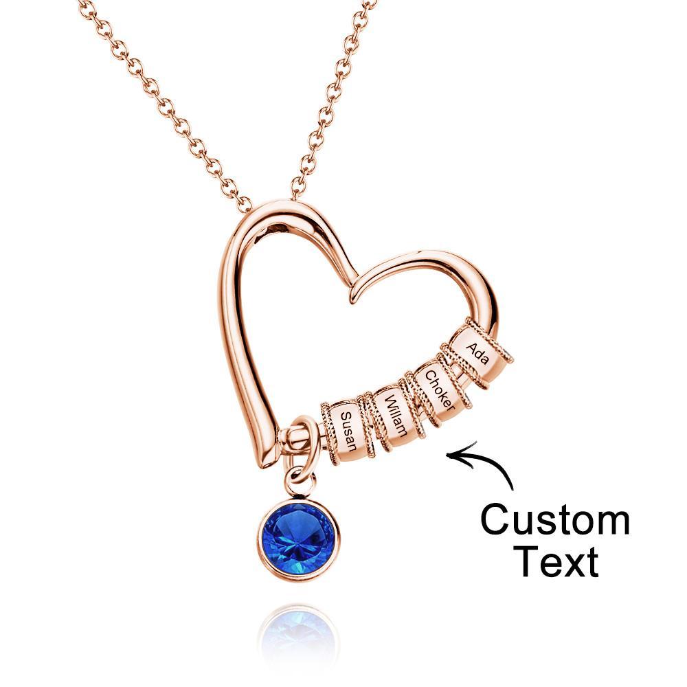 Heart Necklace with Engraved Beads Personalized Charming Necklace for Mom - soufeelus