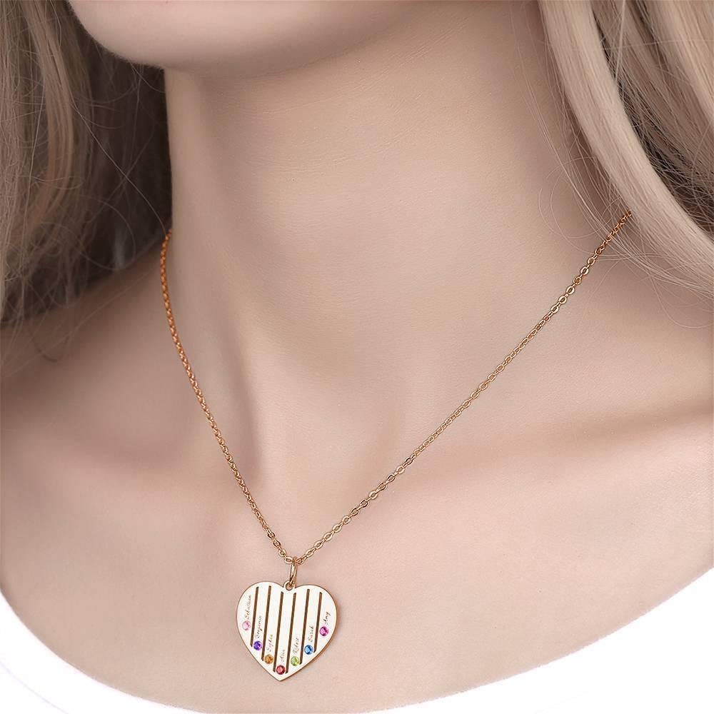 Engraved Heart Necklace Family Birthstone Necklace Rose Gold Plated - soufeelus