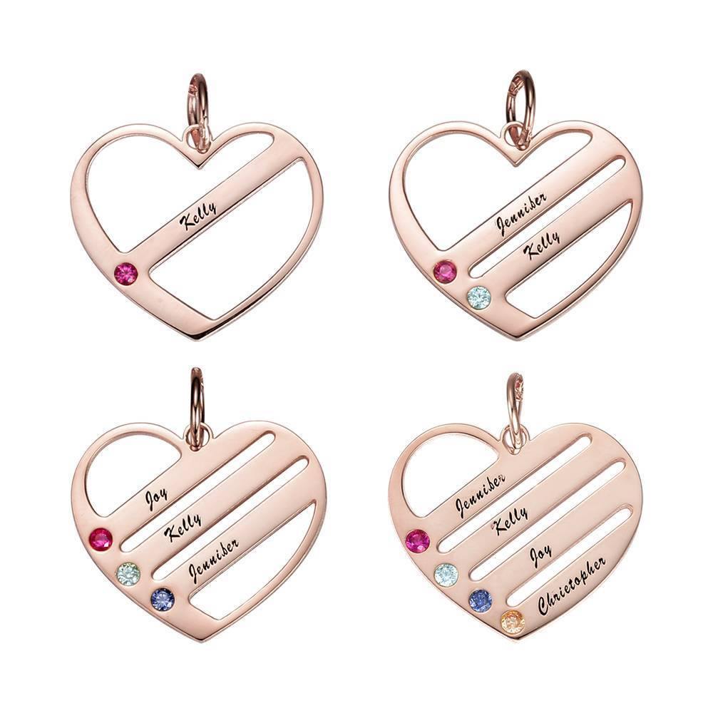 Engraved Heart Necklace with Custom Birthstone Family Jewelry Gift, Rose Gold Plated - soufeelus