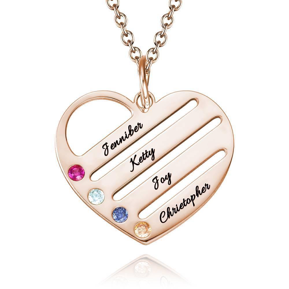 Engraved Heart Necklace with Custom Birthstone Family Jewelry Gift, Rose Gold Plated - soufeelus