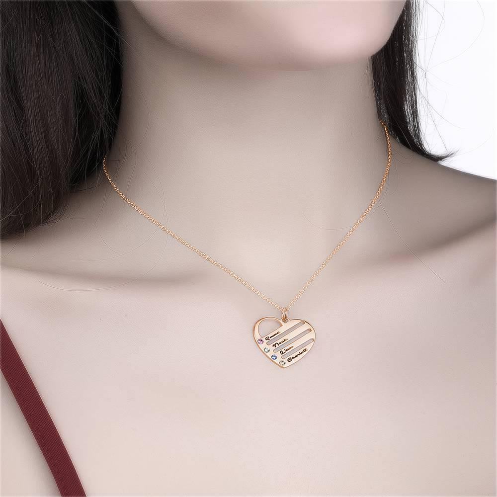 Engraved Heart Necklace with Custom Birthstone Family Jewelry Gift, Rose Gold Plated - soufeelus