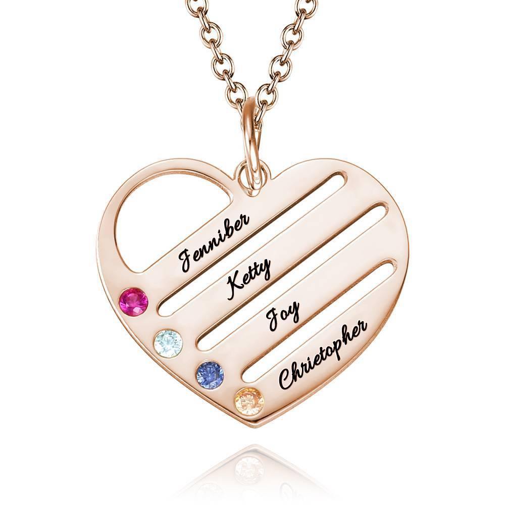 Engraved Heart Necklace with Custom Birthstone Family Jewelry Gift, Rose Gold Plated - soufeelus