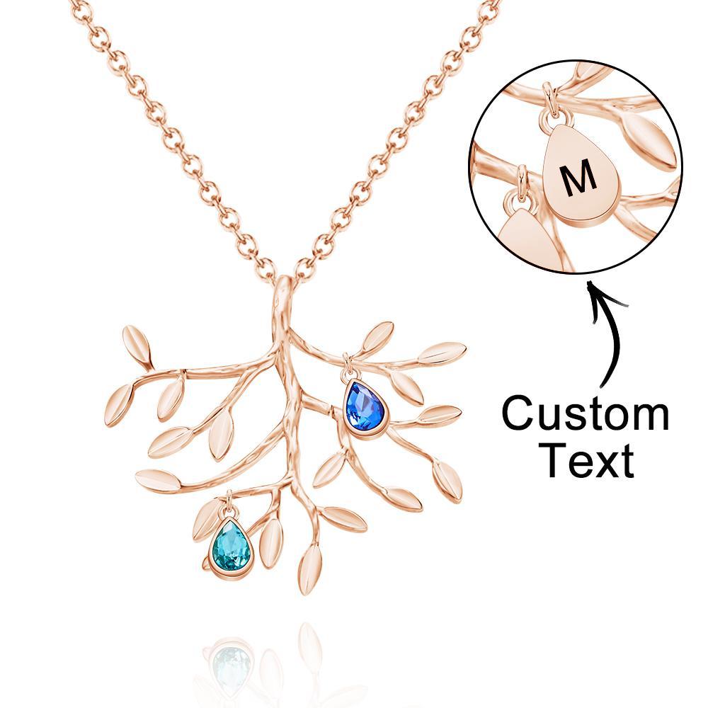 Custom Birthstone Engraved Necklace Family Tree Necklace Gift for Her - soufeelus