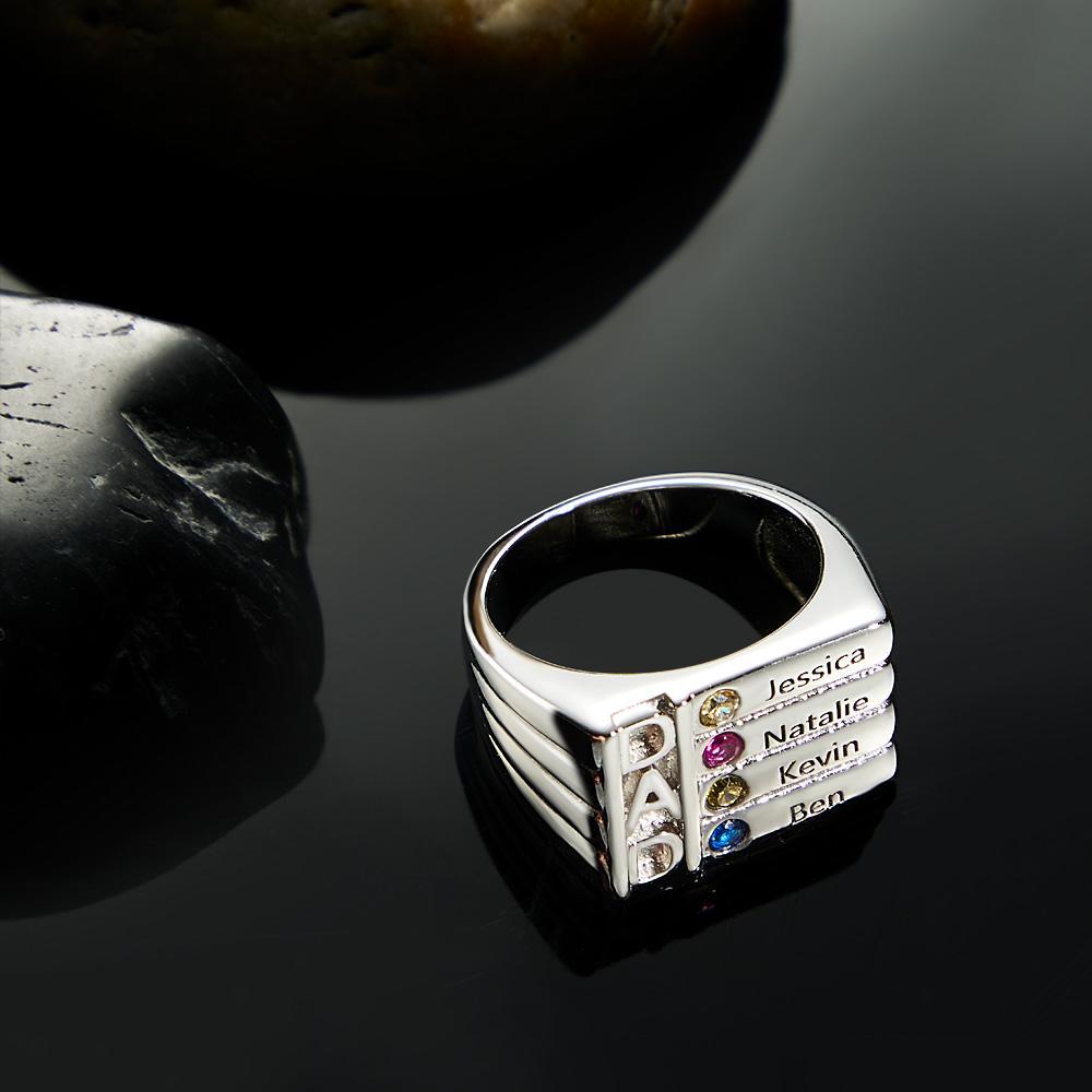 Father's Ring with Birthstones- Engraved - Personalized Dad Ring For Family - soufeelus