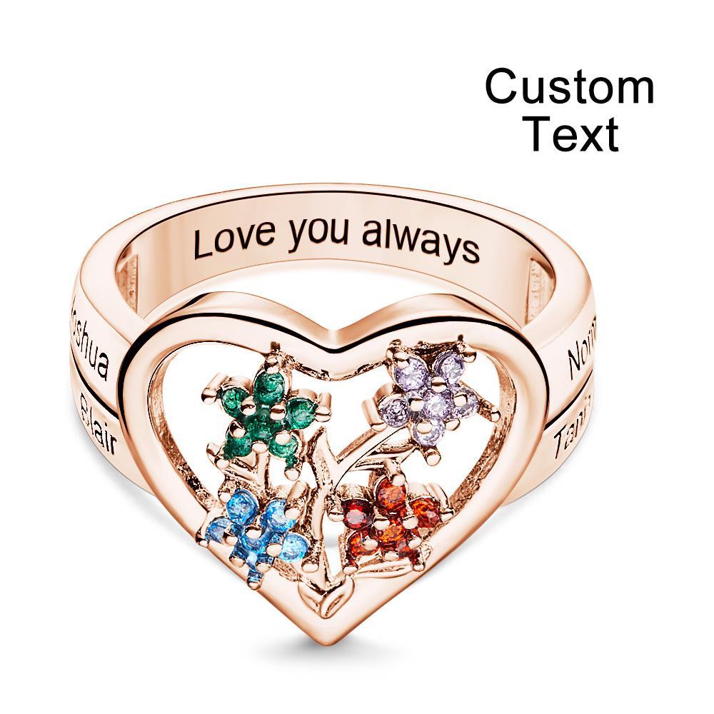 Custom Birthstone Engraved Rings Creative Flowers Rose Gold Gifts - soufeelus