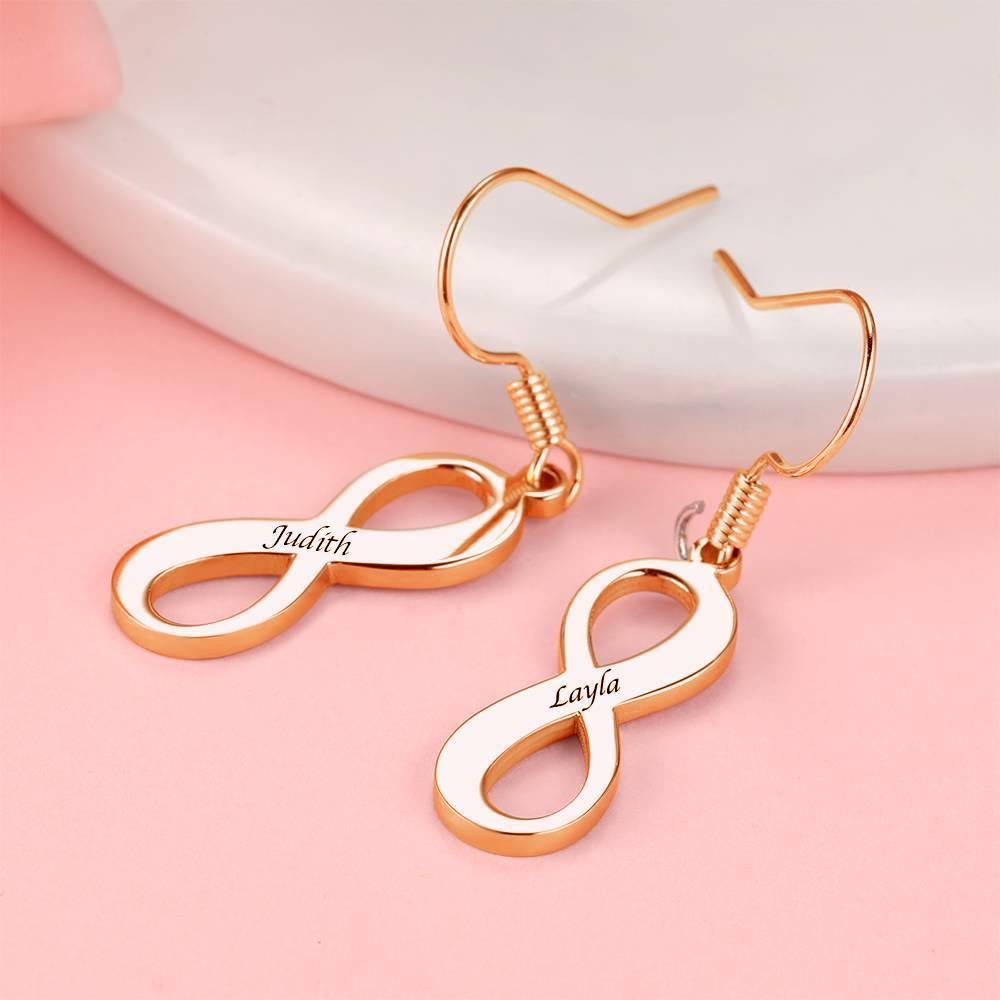 Custom Engraved Earrings Name Drop Earrings with Infinity Earrings Rose Gold Plated - soufeelus