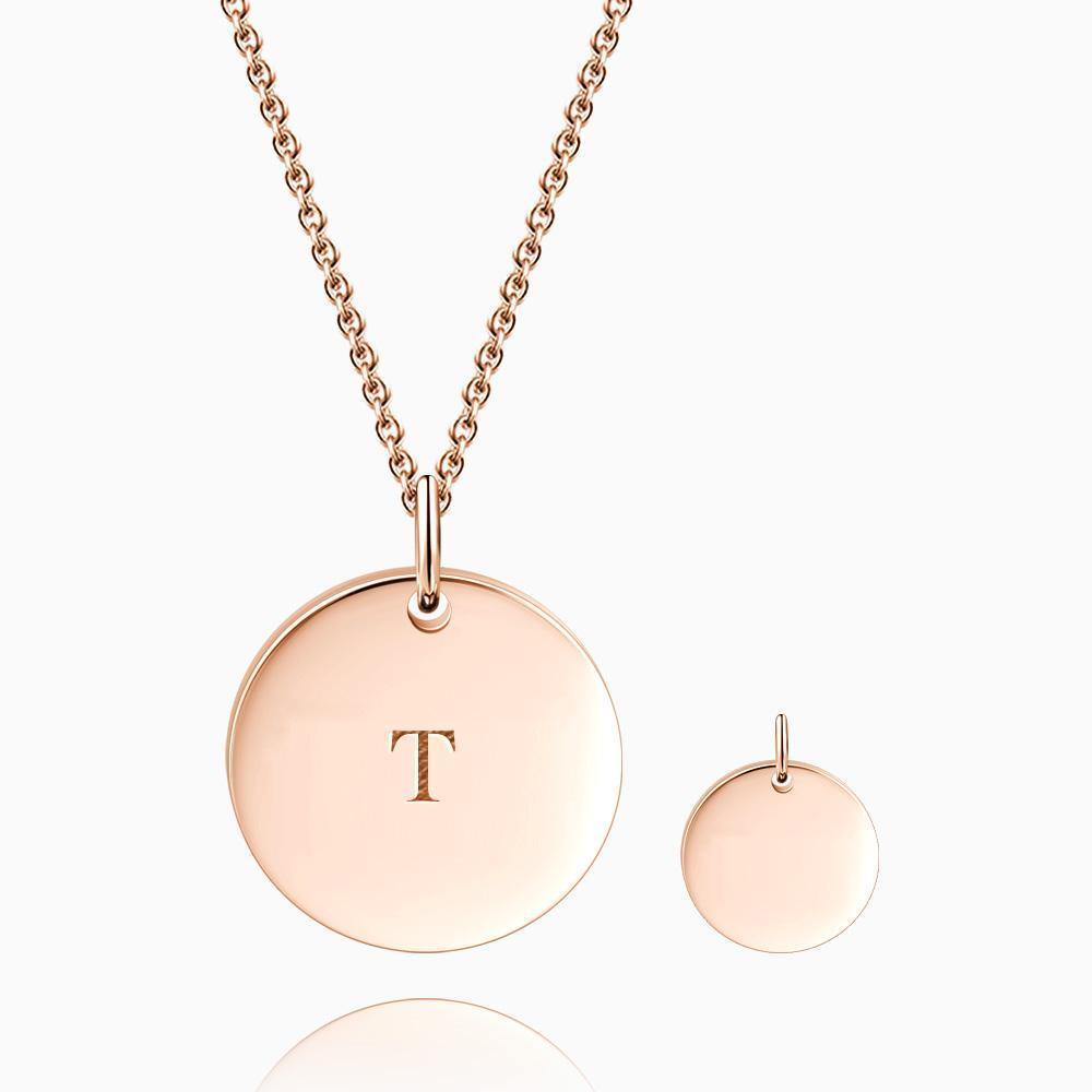 Initial Coin Necklace with Engraving Rose Gold Plated - soufeelus