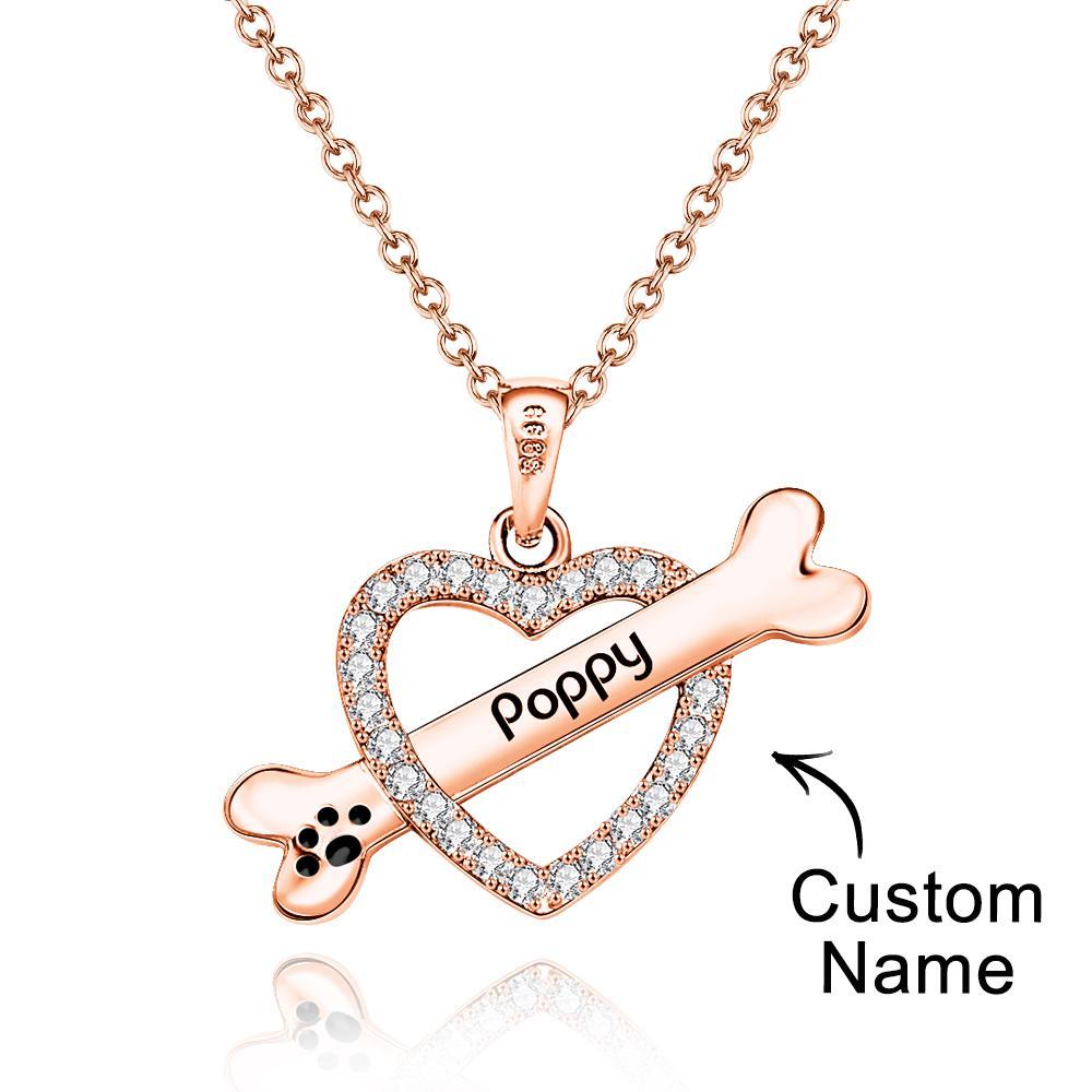 Personalized Bone Necklace With Text Fashion Heart-Shaped Rhinestone Pendant Gift For Her - soufeelus