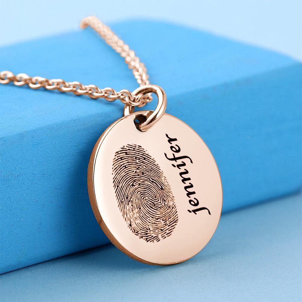 Custom Photo Necklace fingerprint Necklace Engraved Necklace Coin Necklace Gift For Boyfriend - soufeelus