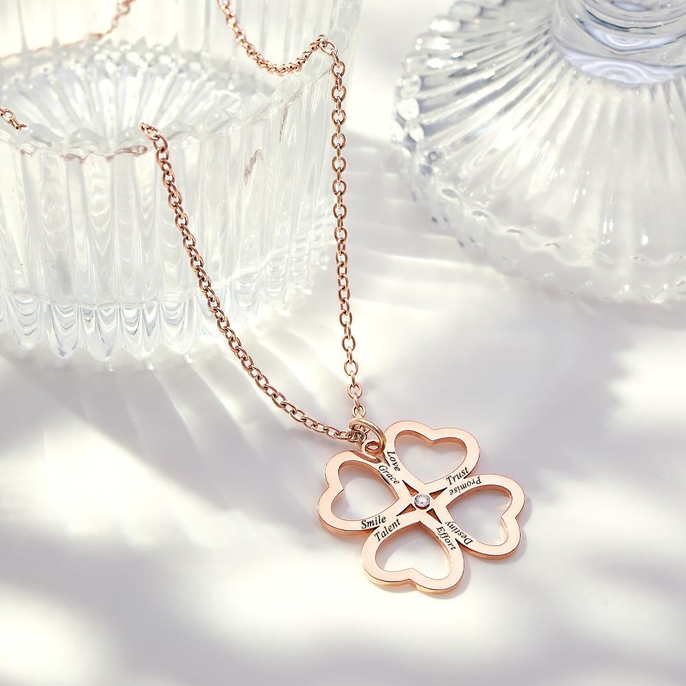 Personalized Four Leaves Clover Necklace Custom Unique Name Necklace for Her - soufeelus