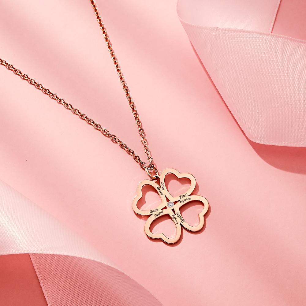 Personalized Four Leaves Clover Necklace Custom Unique Name Necklace for Her - soufeelus