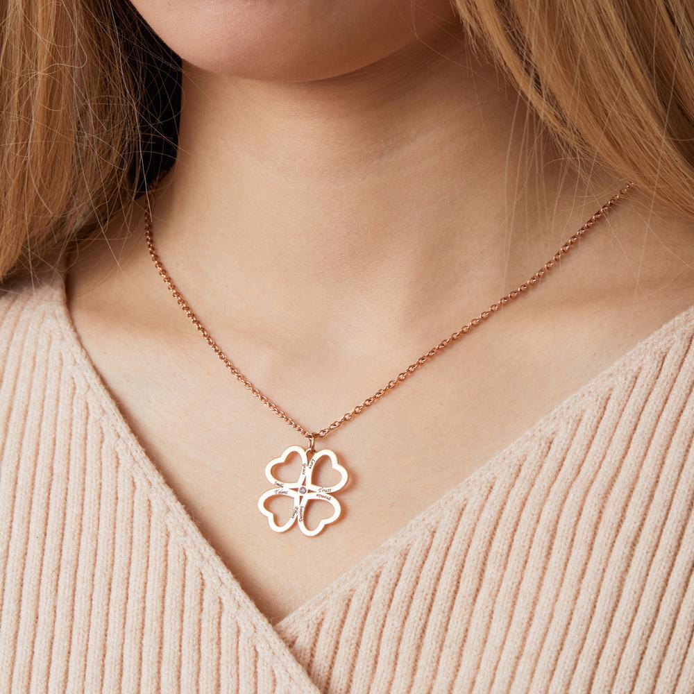 Personalized Four Leaves Clover Necklace Custom Unique Name Necklace for Her - soufeelus