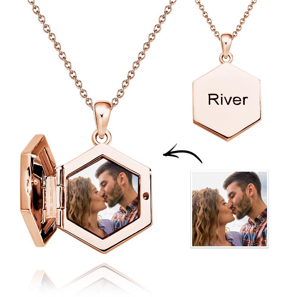 Custom Photo Engraved Necklace Hexagon Unique Gifts for Couple - soufeelus