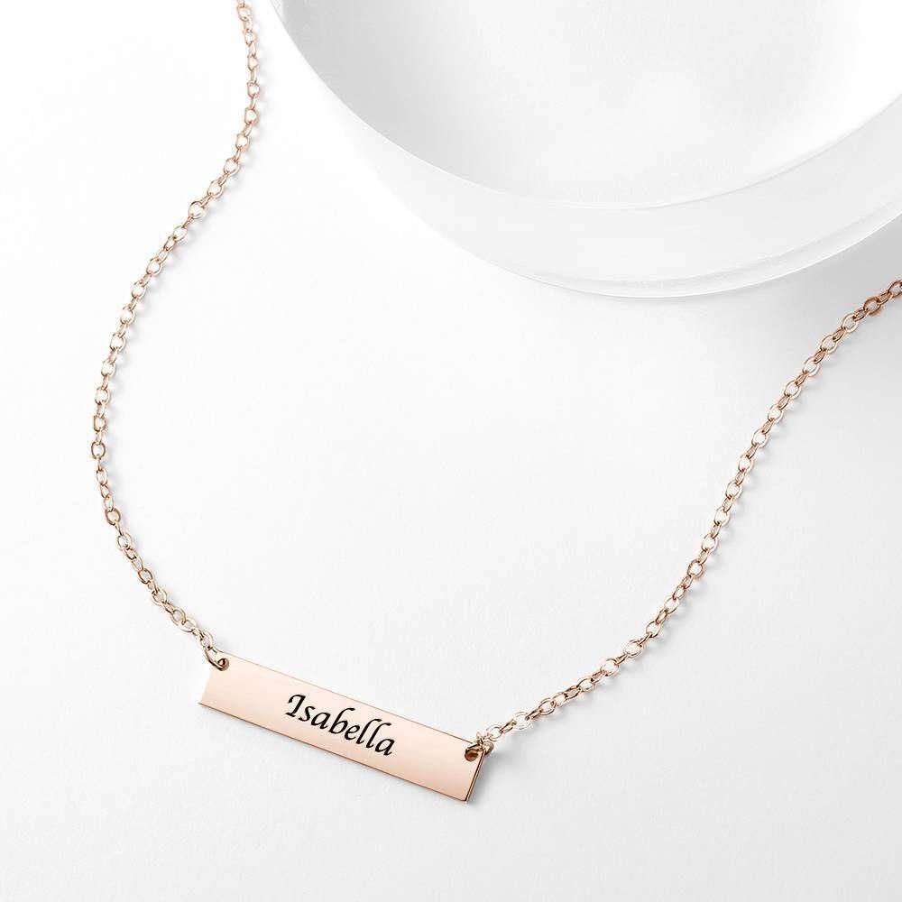 Children's Engraved Bar Necklace Rose Gold Plated - soufeelus