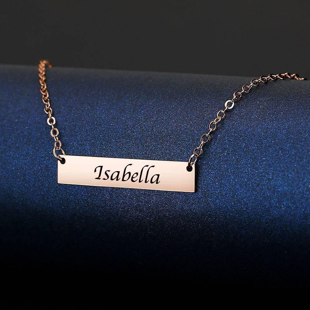 Children's Engraved Bar Necklace Rose Gold Plated - soufeelus