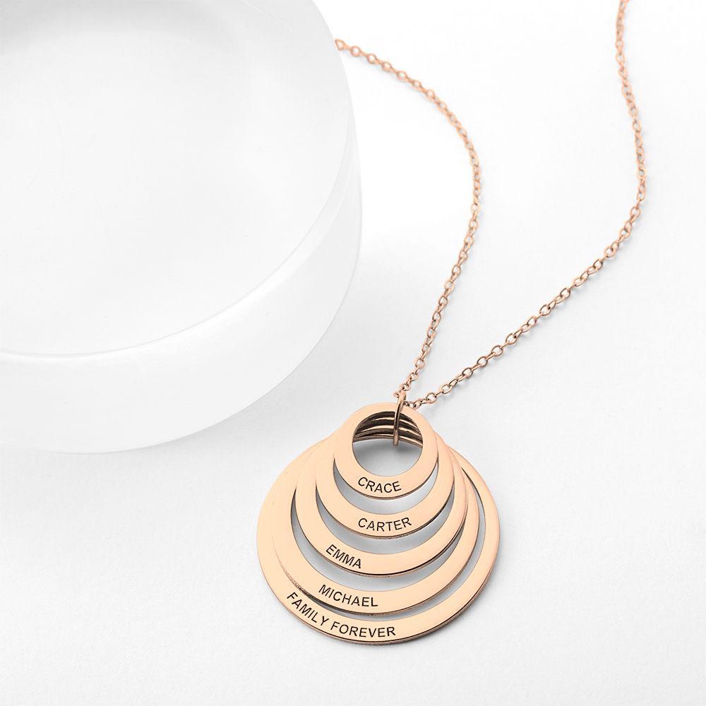 Personalized Engraved Necklace, Five Disc Name Necklace Rose Gold Plated - Rose Gold