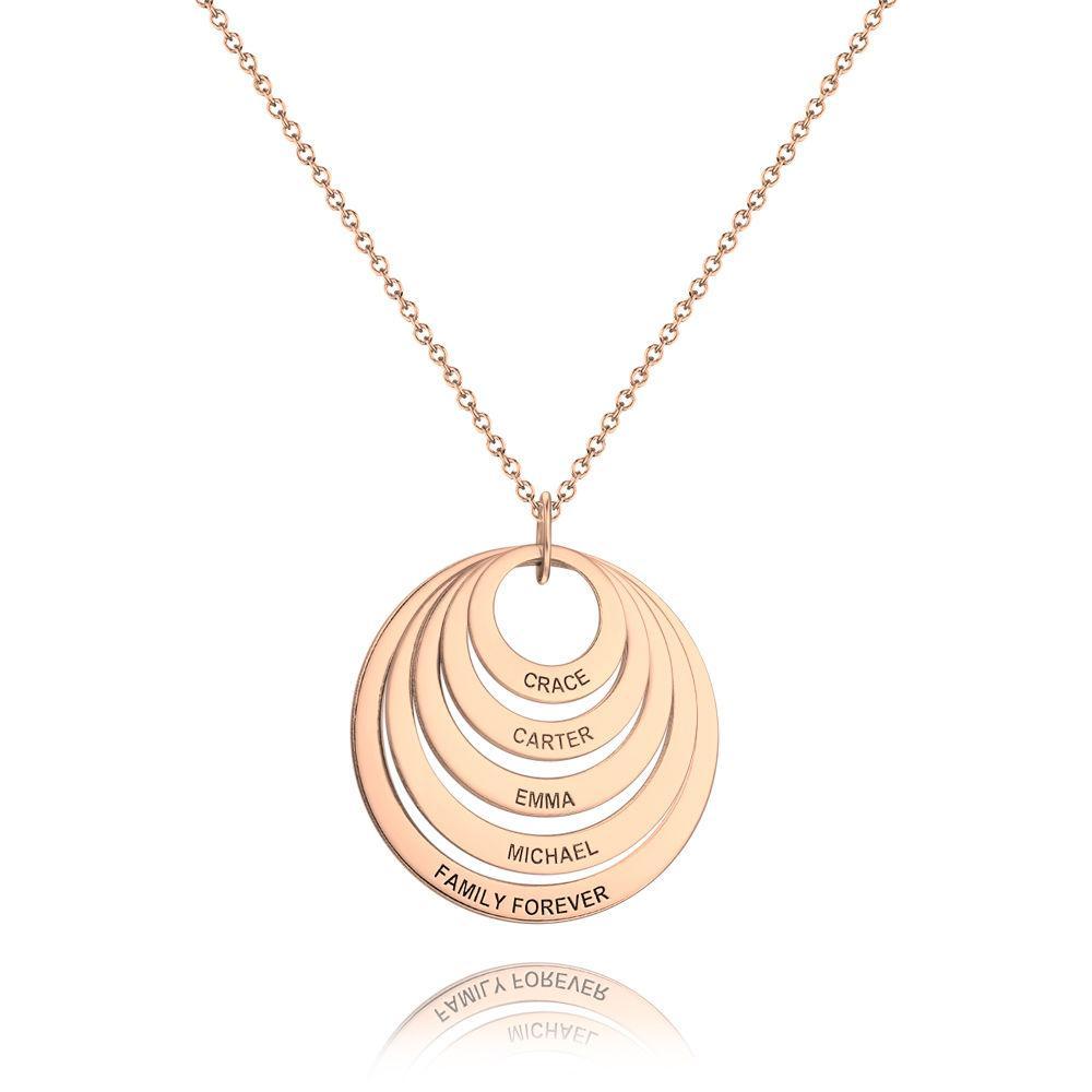 Personalized Engraved Necklace, Five Disc Name Necklace Rose Gold Plated - Rose Gold