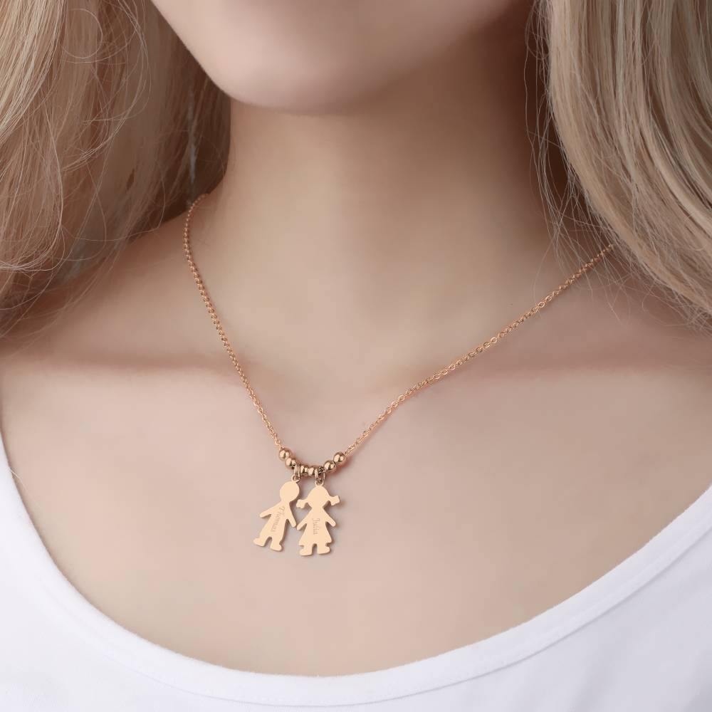 Engraved Necklace, Children Charms Necklace Mom Jewelry Rose Gold Plated - soufeelus