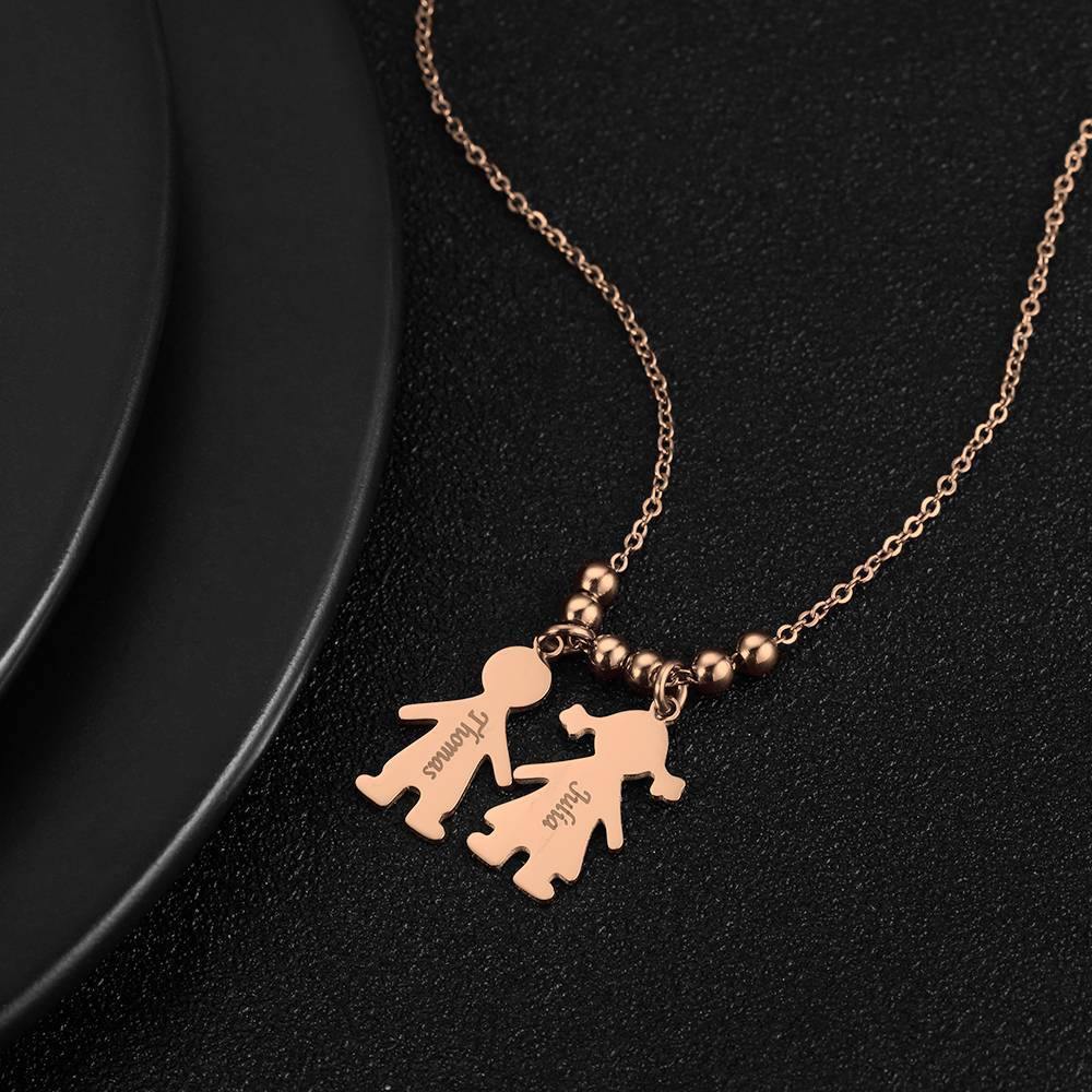 Engraved Necklace, Children Charms Necklace Mom Jewelry Rose Gold Plated - soufeelus