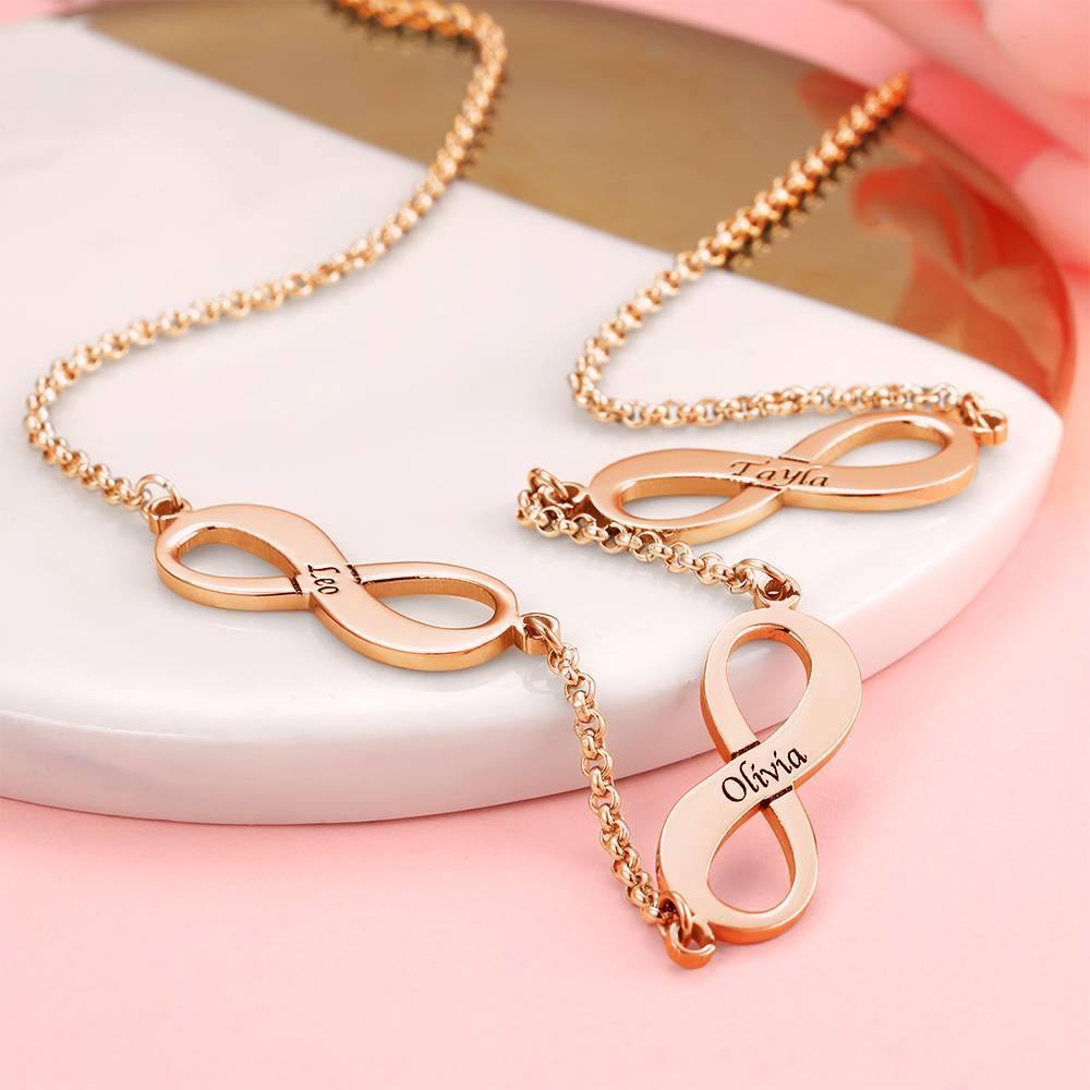 Infinity Engraved Necklace Three Names Rose Gold Plated - soufeelus