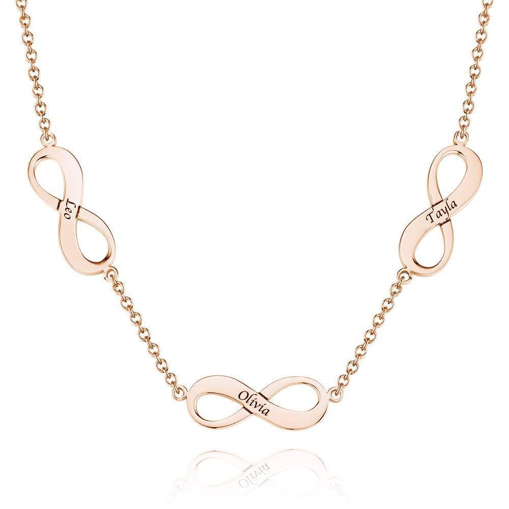 Infinity Engraved Necklace Three Names Rose Gold Plated - soufeelus