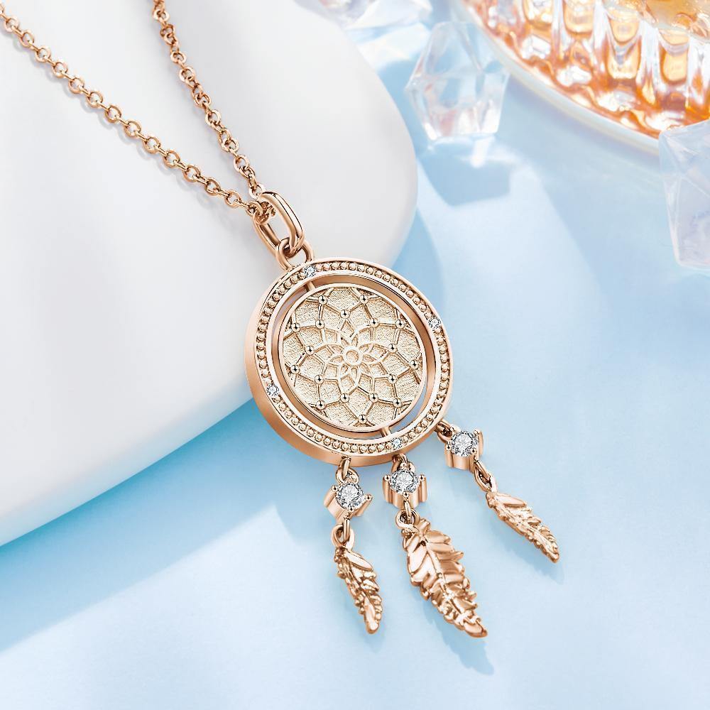 Engraved Necklace Dream Catcher Necklace Wishing Dream Gift for Her Rose Gold Plated - soufeelus