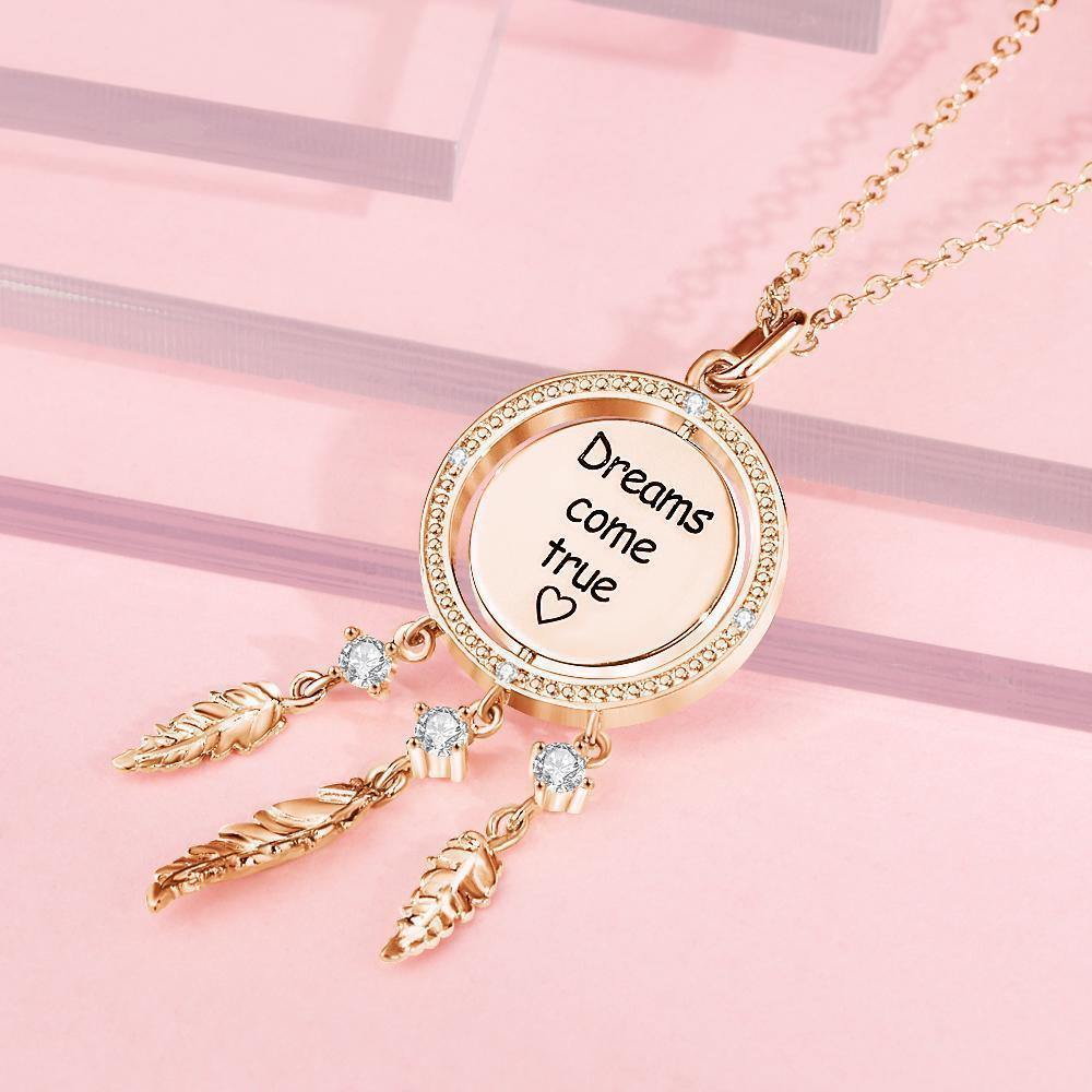 Engraved Necklace Dream Catcher Necklace Wishing Dream Gift for Her Rose Gold Plated - soufeelus