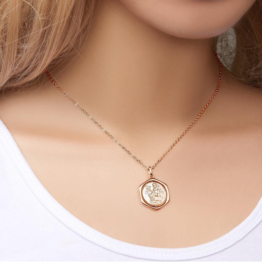 Engraved Necklace Victory Wishing Coin Necklace Gift for Her Rose Gold Plated - soufeelus