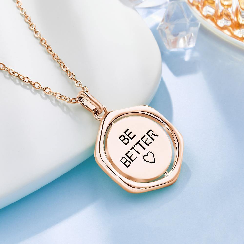 Engraved Necklace Victory Wishing Coin Necklace Gift for Her Rose Gold Plated - soufeelus