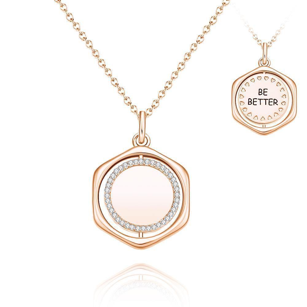 Engraved Necklace Wishing Coin Seal Necklace Gift for Her Rose Gold Plated Silver - soufeelus