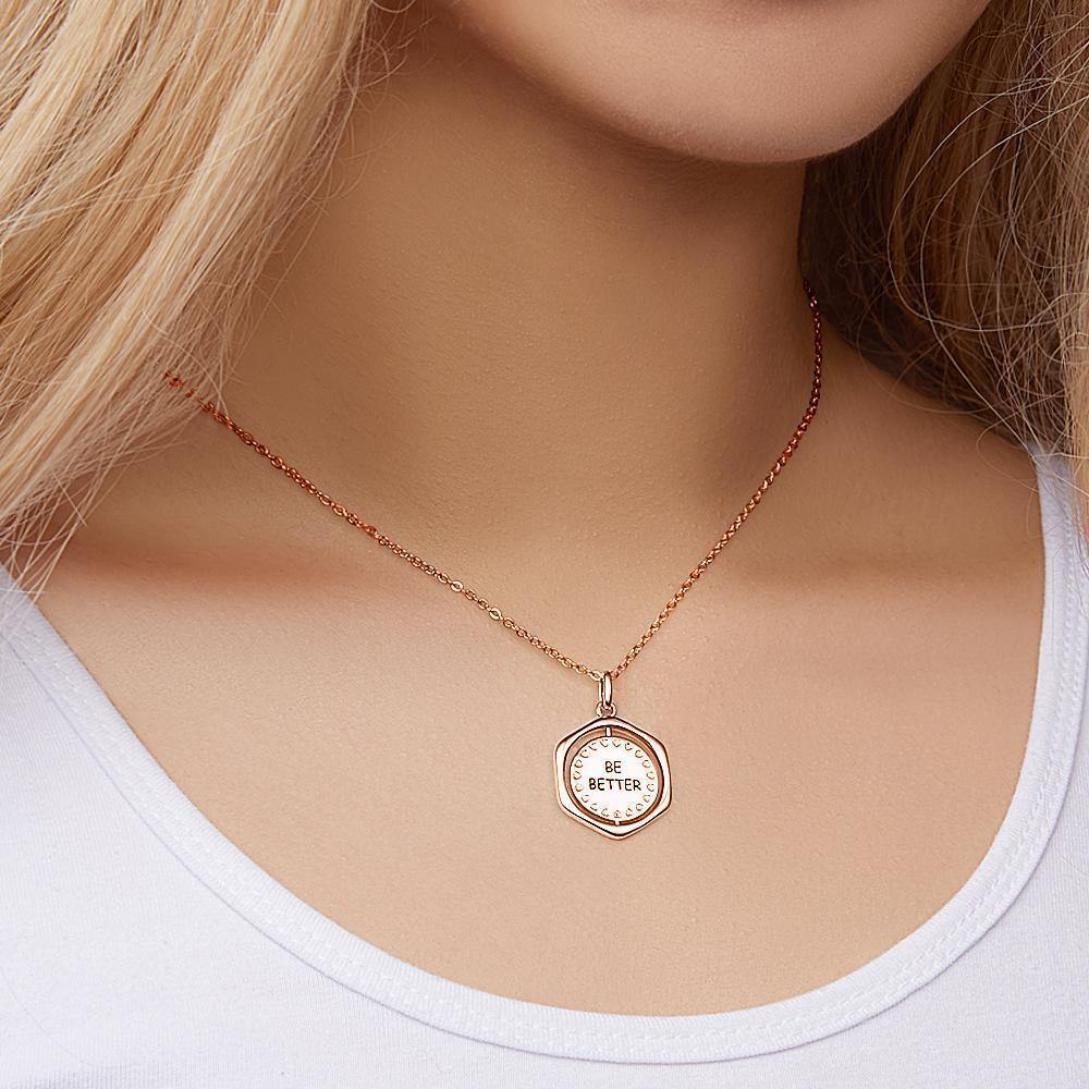 Engraved Necklace Wishing Coin Seal Necklace Gift for Her Rose Gold Plated - soufeelus