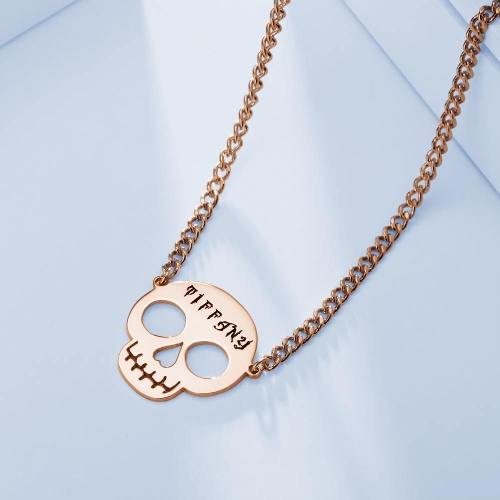 Engraved Necklace Skull Necklace Gifts for Her Rose Gold Plated - soufeelus