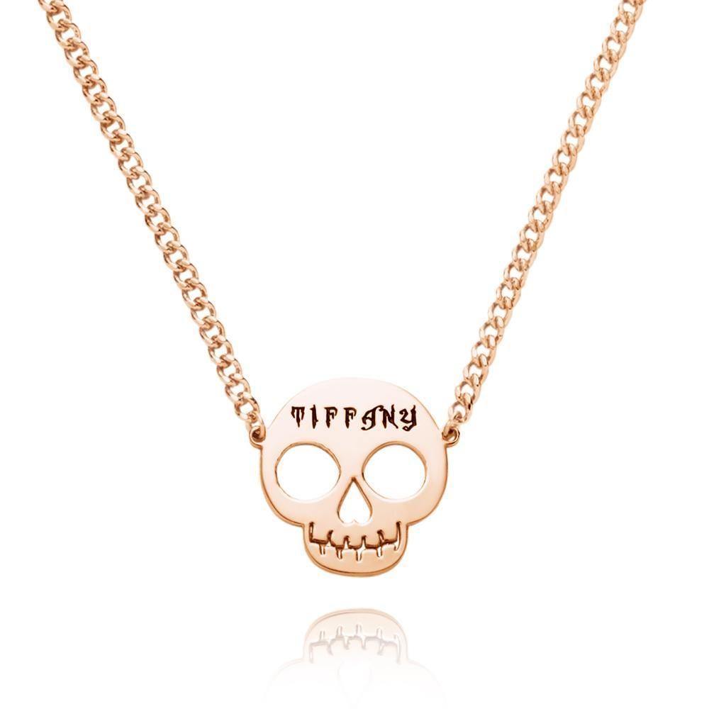 Engraved Necklace Skull Necklace Gifts for Her Rose Gold Plated - soufeelus