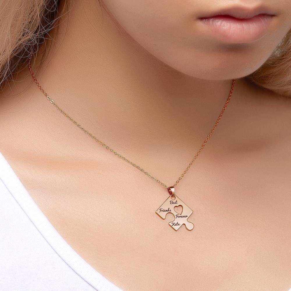 Family and Friends Name Puzzle Necklace Engraved Necklace for Family Gifts Rose Gold Plated - soufeelus