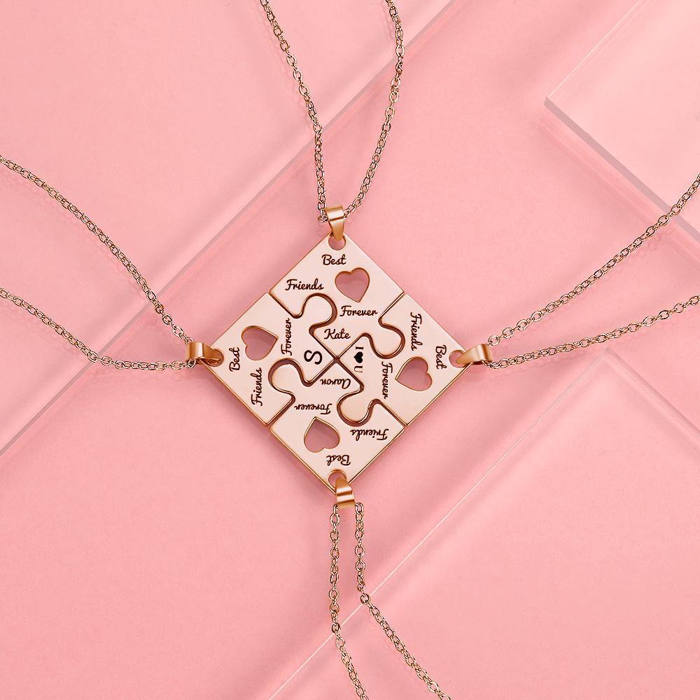 Family and Friends Name Puzzle Necklace Engraved Necklace for Family Gifts Rose Gold Plated - soufeelus