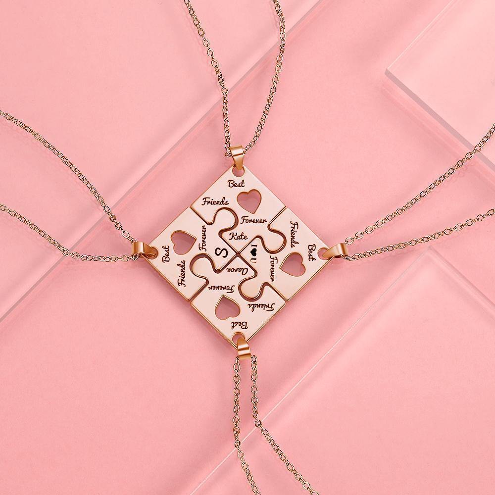 Engraved Necklace Puzzle Necklace Bridesmaid Necklace Rose Gold Plated - soufeelus