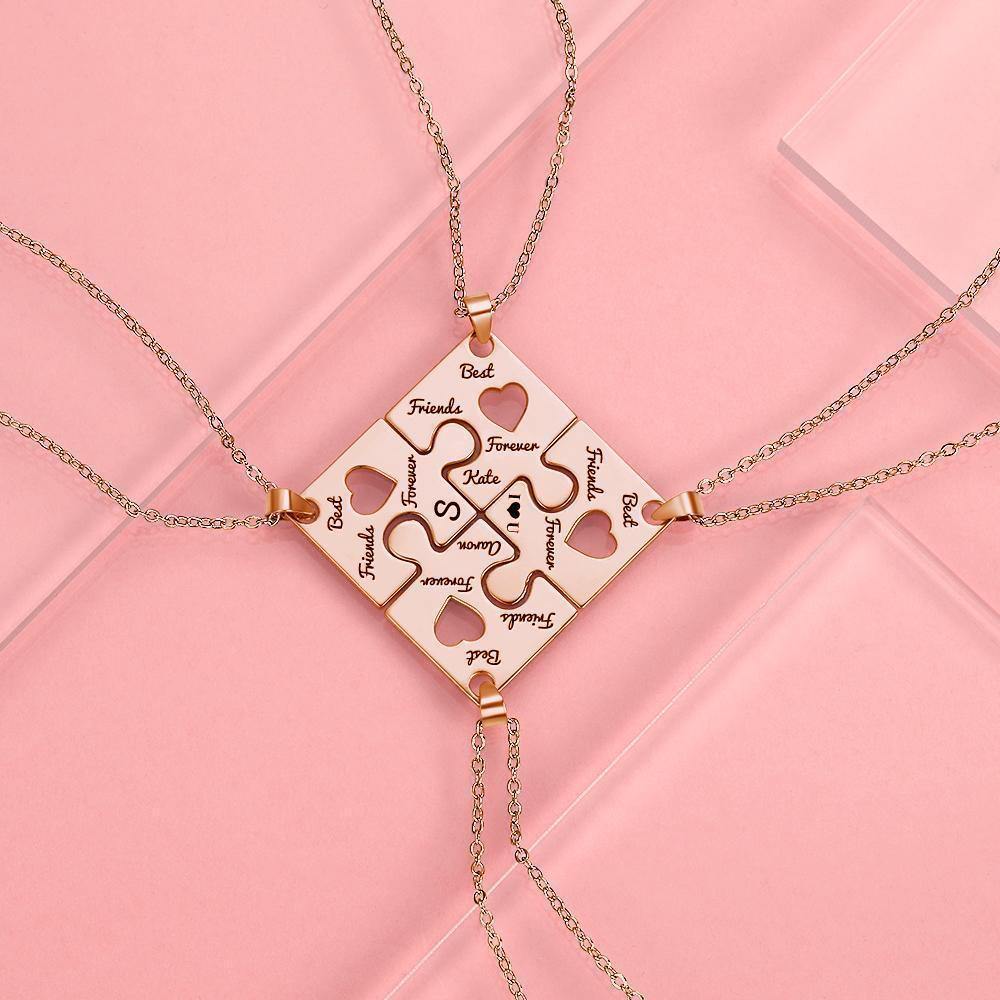 Engraved Necklace Puzzle Necklace Bridesmaid Necklace Gifts for Her Rose Gold Plated - soufeelus