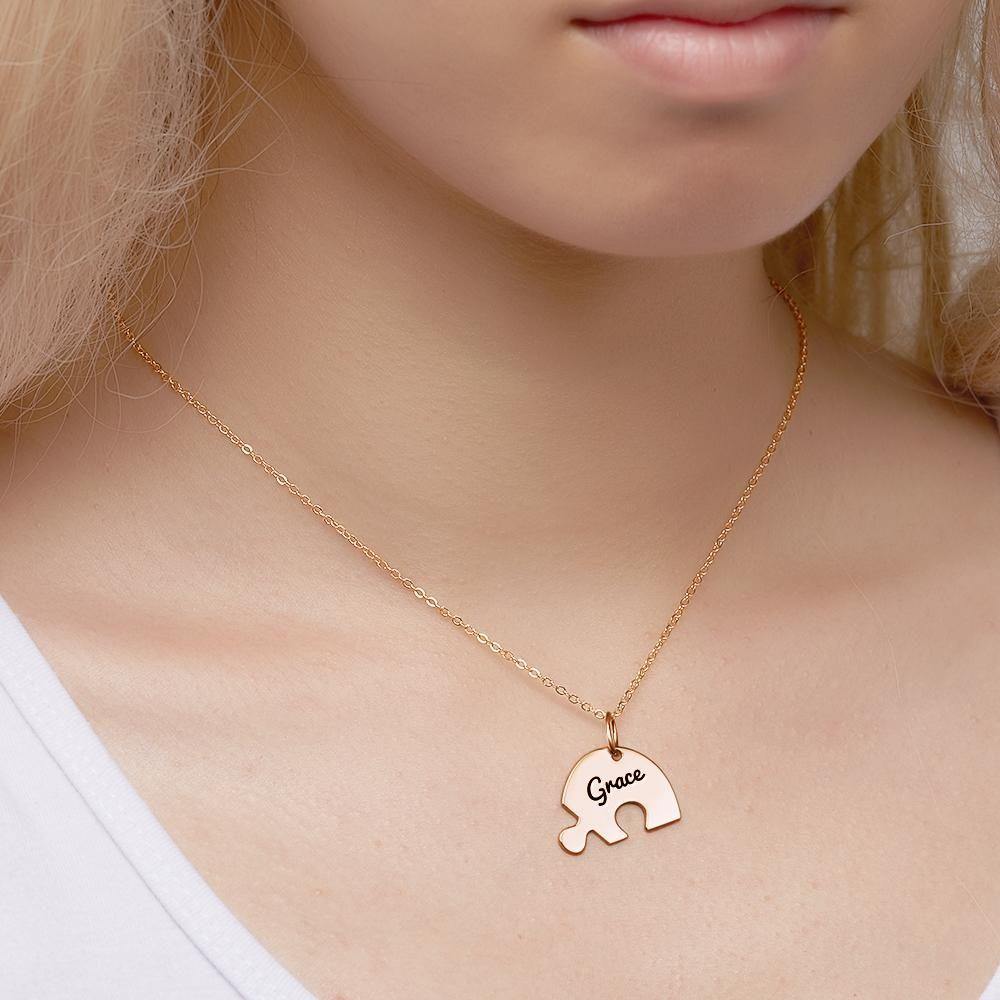 Puzzle Necklace Family Necklace Engraved Necklace Rose Gold Plated Silver - soufeelus