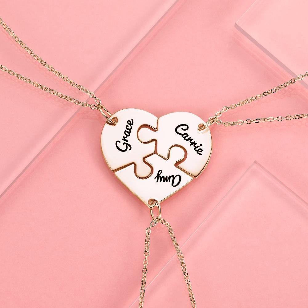 Puzzle Necklace Family Necklace Engraved Necklace Rose Gold Plated Silver - soufeelus