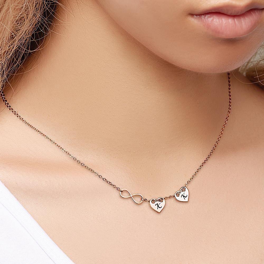 Engraved Necklace Initial Necklace Engraved Initial Letter Disk Heart-shaped Rose Gold Plated - soufeelus