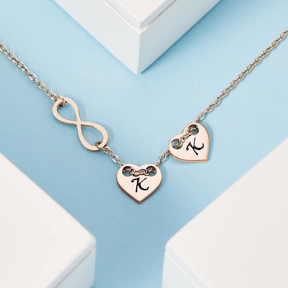 Engraved Necklace Initial Necklace Engraved Initial Letter Disk Heart-shaped Rose Gold Plated - soufeelus