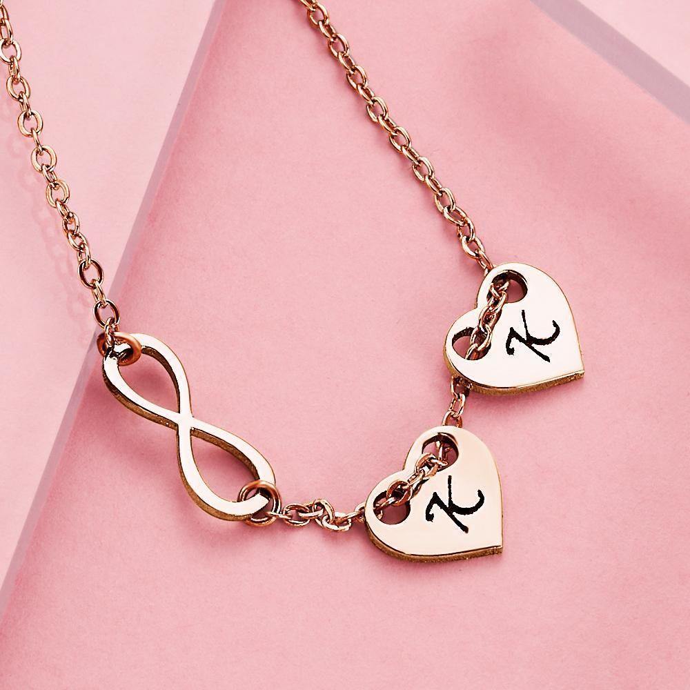 Engraved Necklace Initial Necklace Engraved Initial Letter Disk Heart-shaped Rose Gold Plated - soufeelus