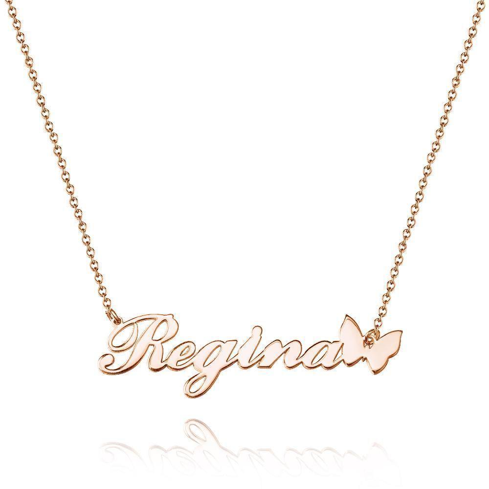 Custom Name Necklace with Butterfly Pendant for Girlfriend 14k Gold Plated - soufeelus